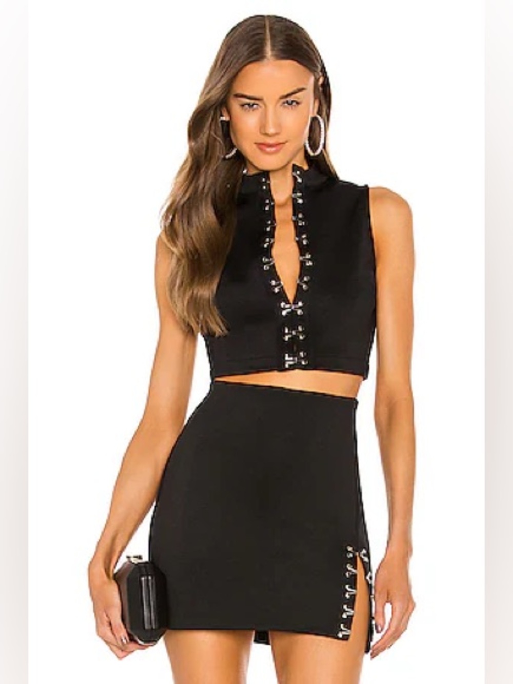 Amanda Uprichard Black Hook-Front Crop Top